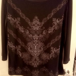 Perseption black embellishments black blouse sz L